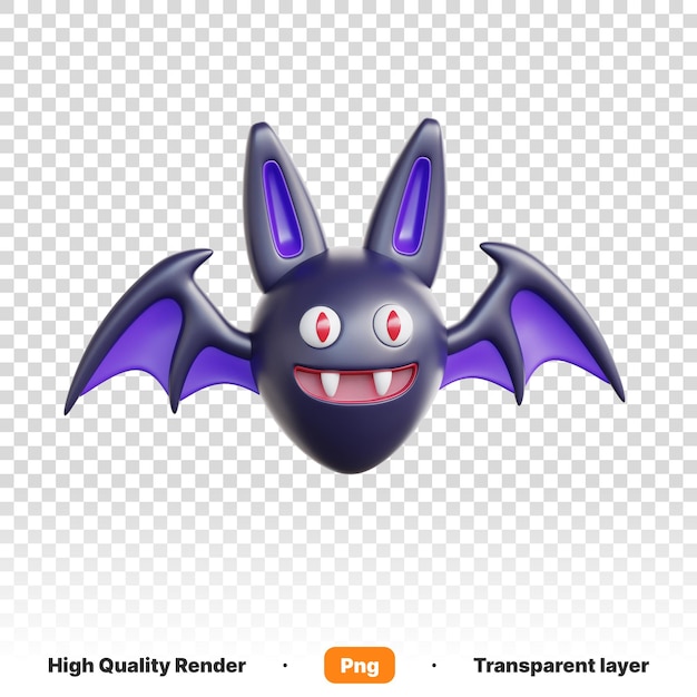 透明背景上有邪惡微笑面孔的蝙蝠的3D插圖