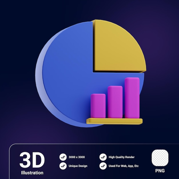 PSD 3d illustration pie chart with analytic big data