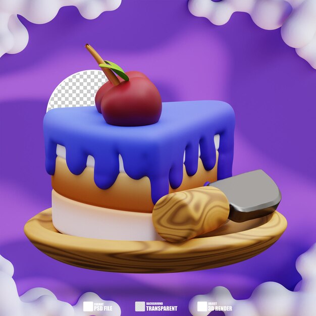 PSD 3d illustration of a piece of cake and a cherry 2