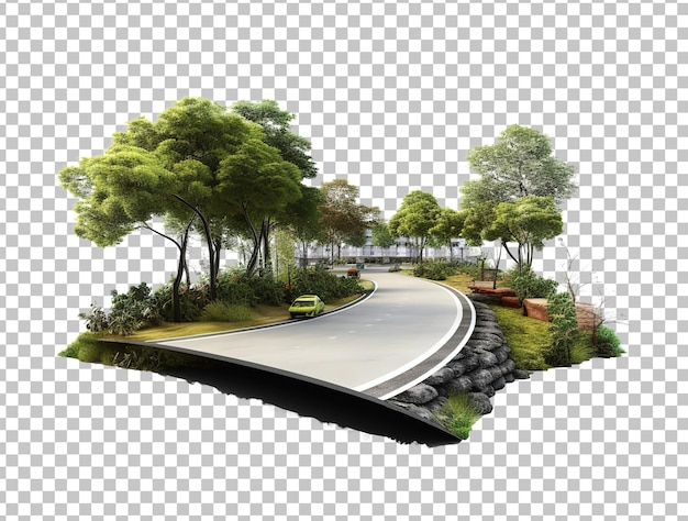 Illustrazione 3d di un pezzo di autostrada verde strada isolata creative viaggi e turismo strada design 3d