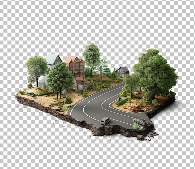 PSD 3d illustration of piece of green highway road isolated creative travel and tourism road 3d design