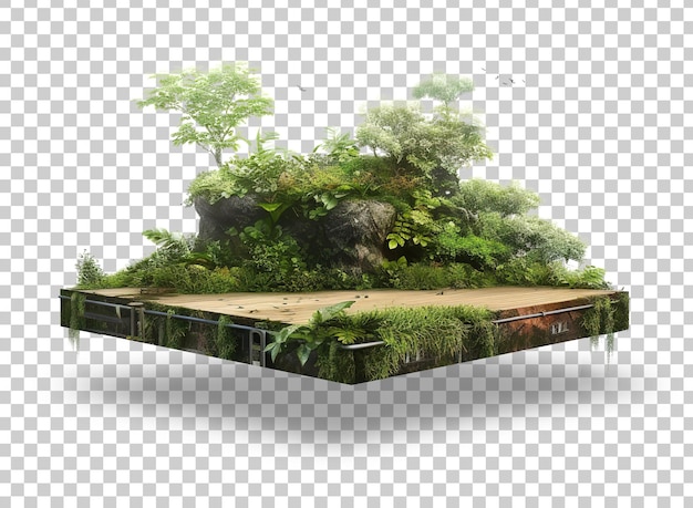 3D illustration piece of wild land with trees and dirt road for cars and tracking Isometric nature