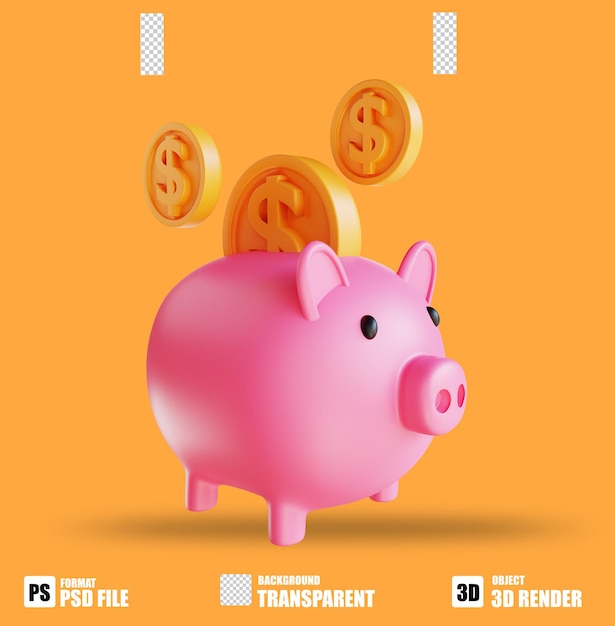 PSD 3d illustration piggy bank and coin 3