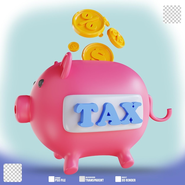 3d illustration piggy bank and tax 2