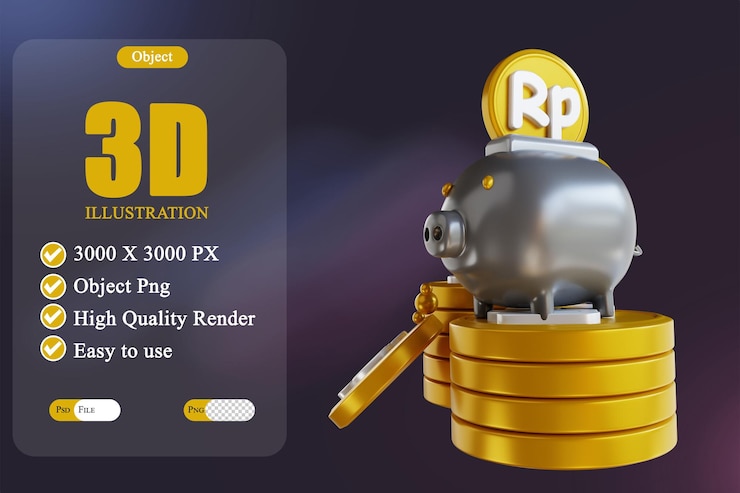 PSD 3d illustration pile of money and piggy bank 2