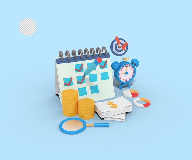 3d illustration of plan business date and time