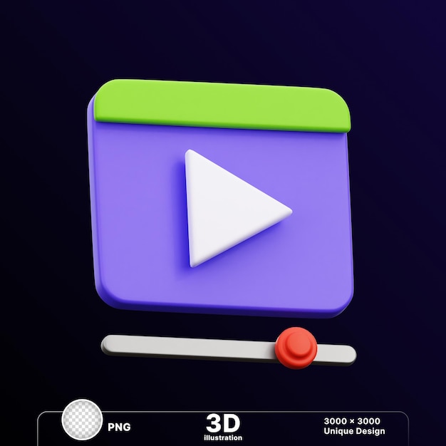 透明な背景のビデオストリーミングでビデオプレイヤーのサインを表示するプレイアイコンの3Dイラスト