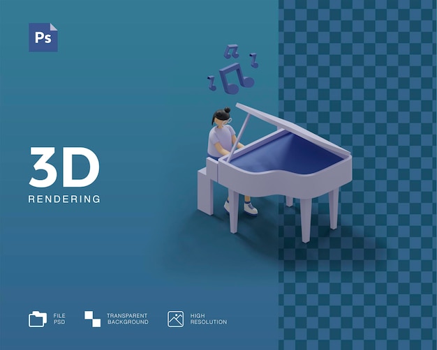 PSD 3d illustration playing piano