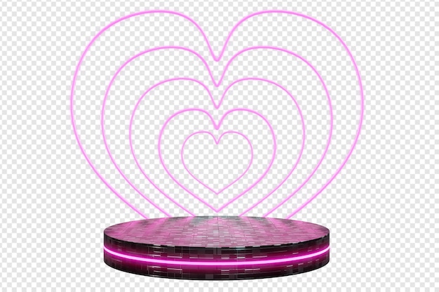 PSD 3d illustration podium with heart shape neon lighting