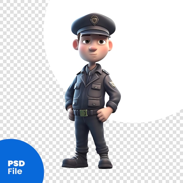 PSD illustrazione 3d di un agente di polizia con un berretto sulla testa modello psd