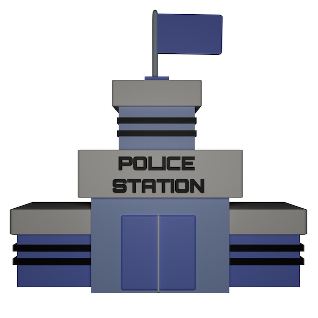 PSD illustrazione 3d della stazione di polizia con sfondo trasparente