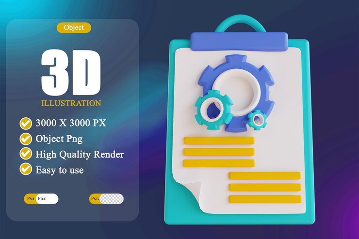 PSD 3d illustration portofolio gear 3