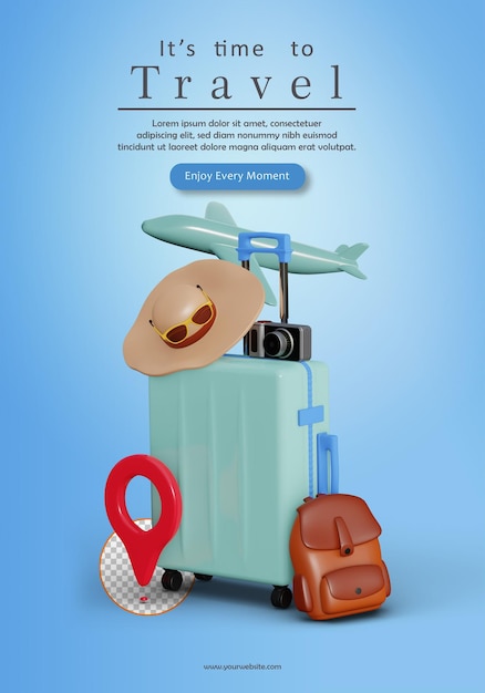 PSD 3d illustration poster for booking airline tickets onlinerendering premium psd