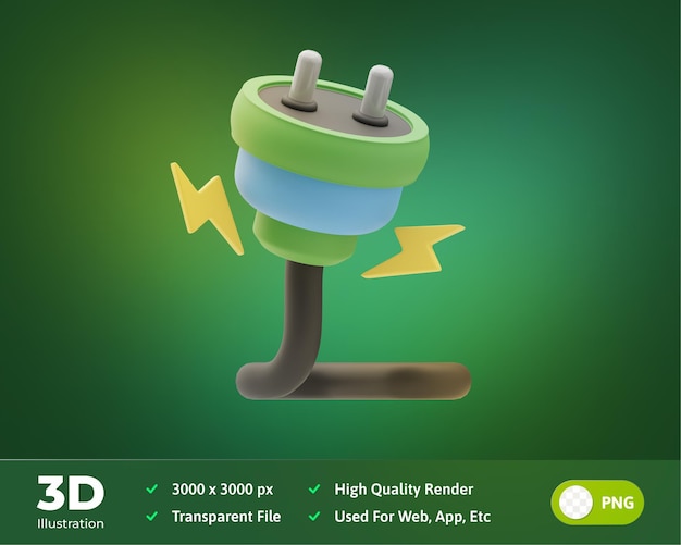 PSD 3d illustration power plug renewable energy