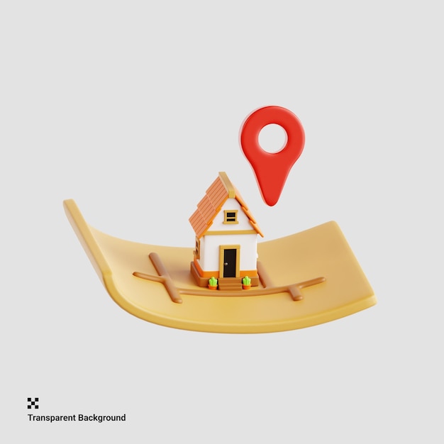 PSD 3d illustration of prime location pin on a world map
