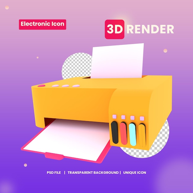 3DイラストプリンターオブジェクトプレミアムPsd