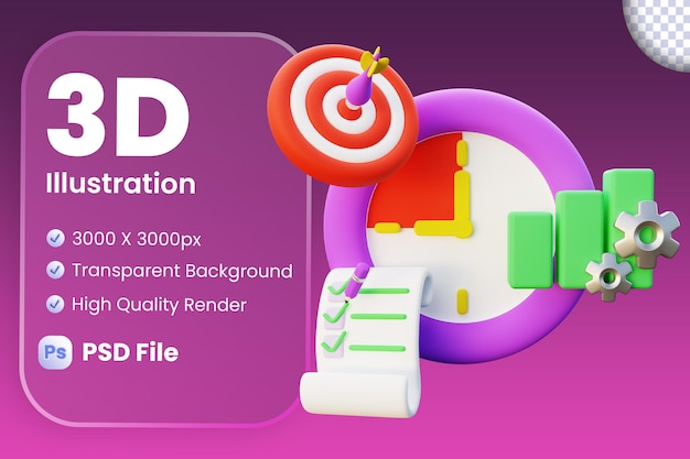 PSD 3d illustration of productive time