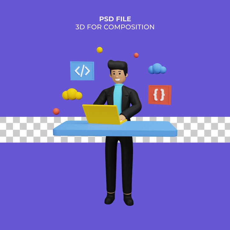 PSD 3d illustration of programmer working premium psd