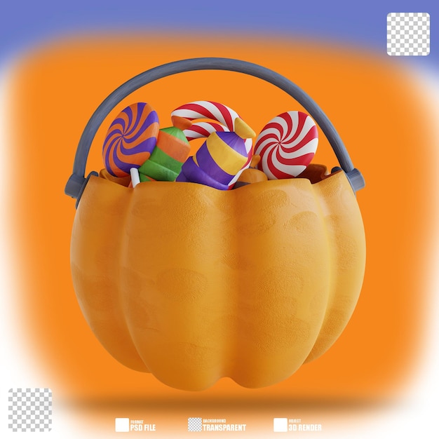 Illustrazione 3d zucca ripiena di caramelle 3