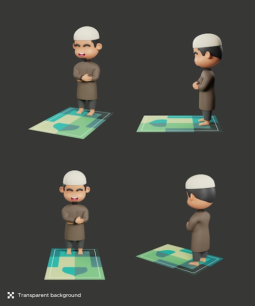 살라 이슬람 기도의 qiyam 부분의 3D 그림