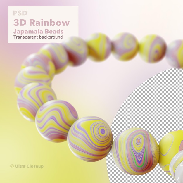 3d illustration of a rainbow mala closeup