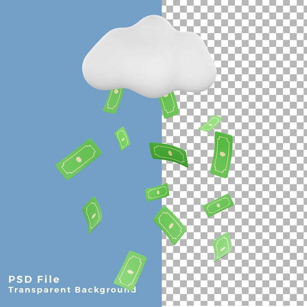 PSD 3d иллюстрации дождливые доллары из облака