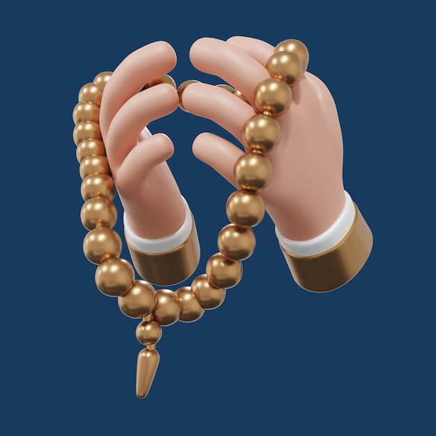 3d illustration of ramadan hand holding a necklace