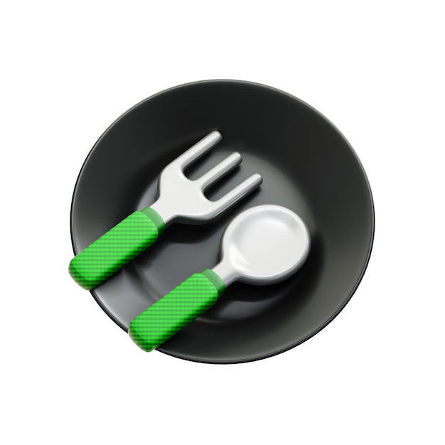 PSD 3d illustration ramadan kareem fork spoon plate