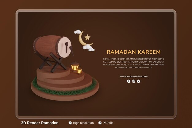 PSD illustrazione 3d podio ramadan kareem con ornamenti a mezzaluna islamici