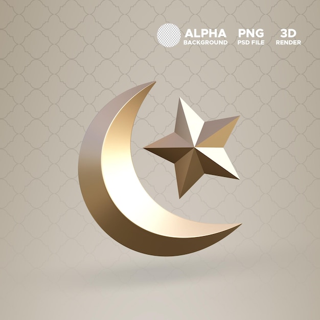 PSD illustrazione 3d icona della stella lunare del ramadan per oggetti isolati di design