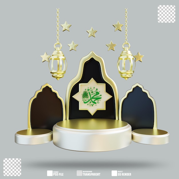 PSD illustrazione 3d ramadan podio 3