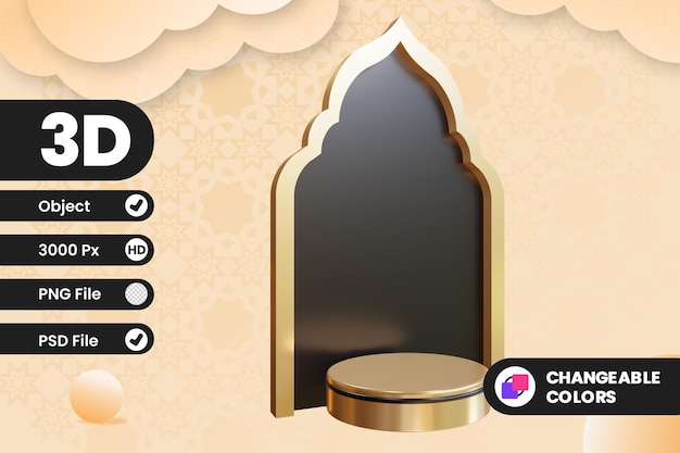 PSD illustrazione 3d oggetto del cancello del podio del ramadan