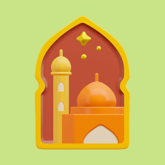 3d illustration of ramadan window with crescent moon