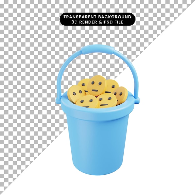 3d illustration of rating feedback a bucket full of flat face icon 3d render