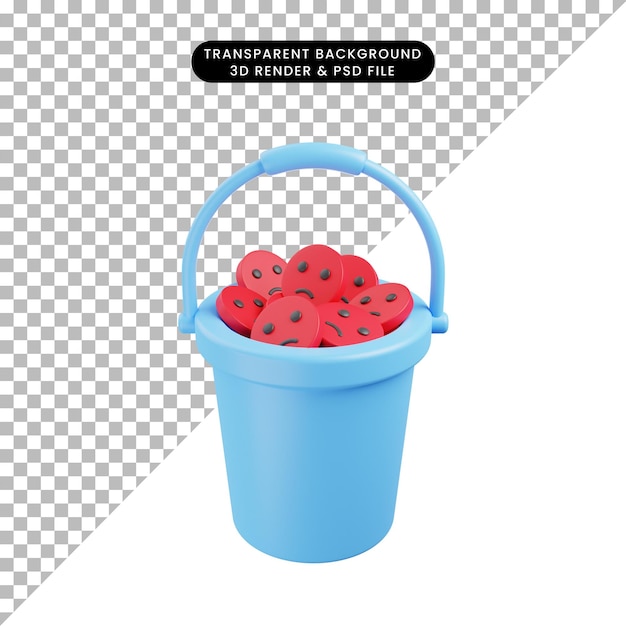 3d illustration of rating feedback a bucket full of unhappy face icon 3d render