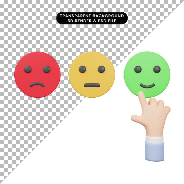 PSD 3d illustration of rating feedback hand touch happy face icon 3d render