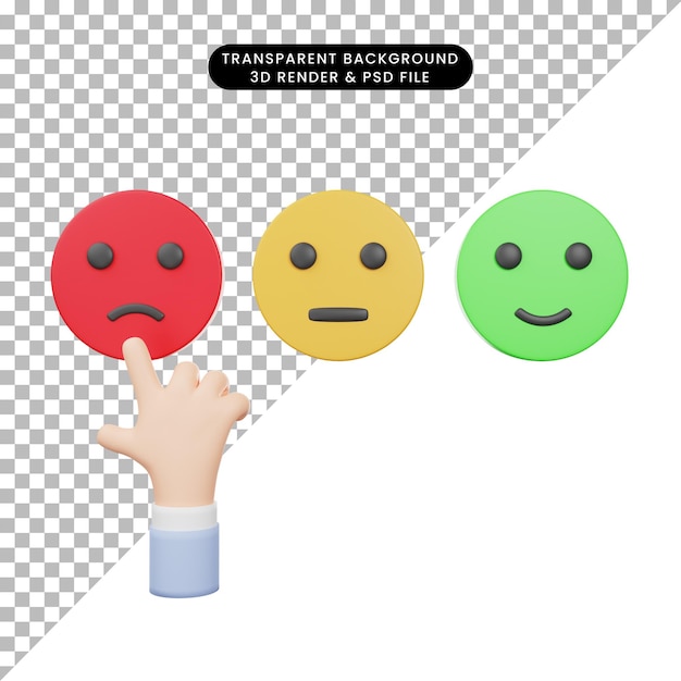 PSD 3d illustration of rating feedback hand touch unhappy icon 3d render