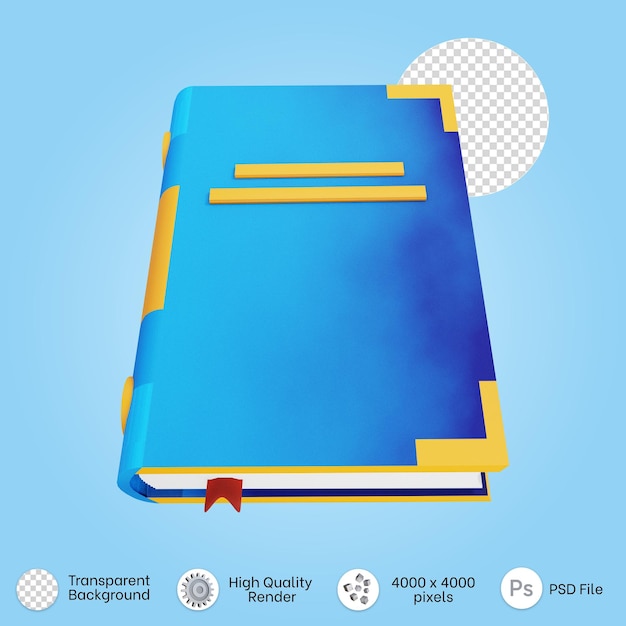 3d illustration for reading concept with magical book with blue and yelow color