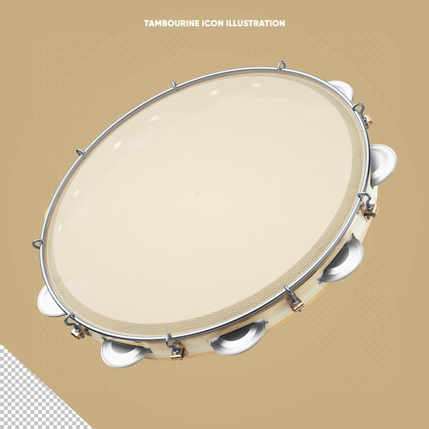 PSD 3d illustration of realistic wooden tambourine on isolated background