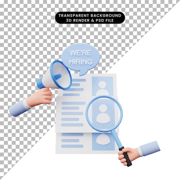 PSD 3d illustration of recruitment employee