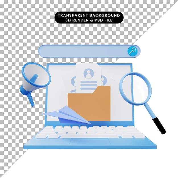 3d illustration of recruitment online with laptop