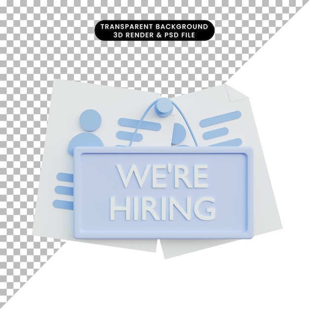 3d illustration recruitment with sign were hiring and cv