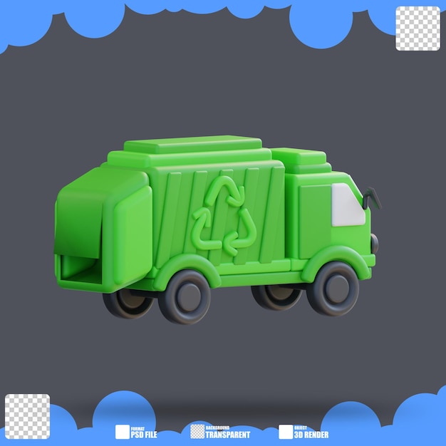 PSD 3d illustrazione del riciclaggio del camion della spazzatura 2