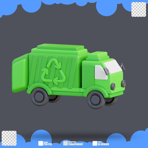 3d illustration of recycling garbage truck 3