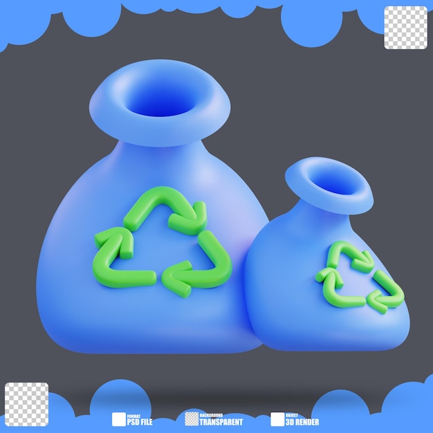 PSD 3d illustration of recycling trash bag 4jpg