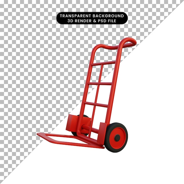 PSD illustrazione 3d del carrello della scatola rossa