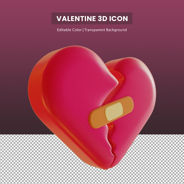 PSD illustrazione 3d di un'icona di cuore rotto rosso per il giorno di san valentino