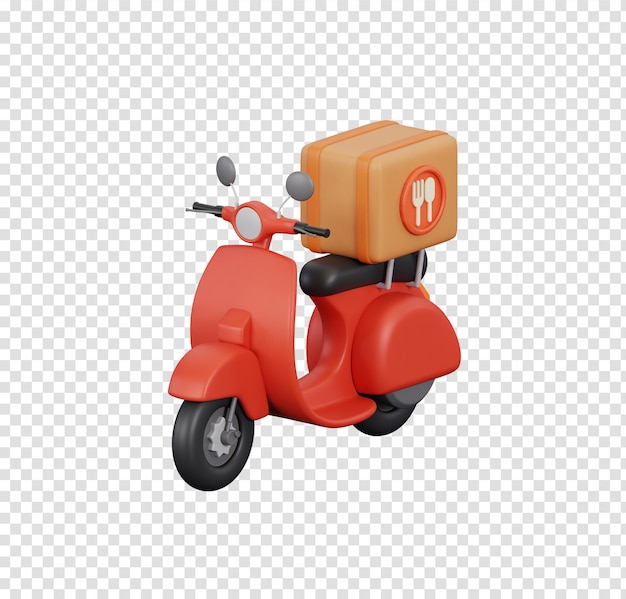 3d illustration of a red delivery scooter carrying food