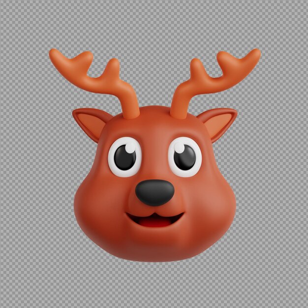 3d illustration of reindeer animal with wide eyes in transparent background