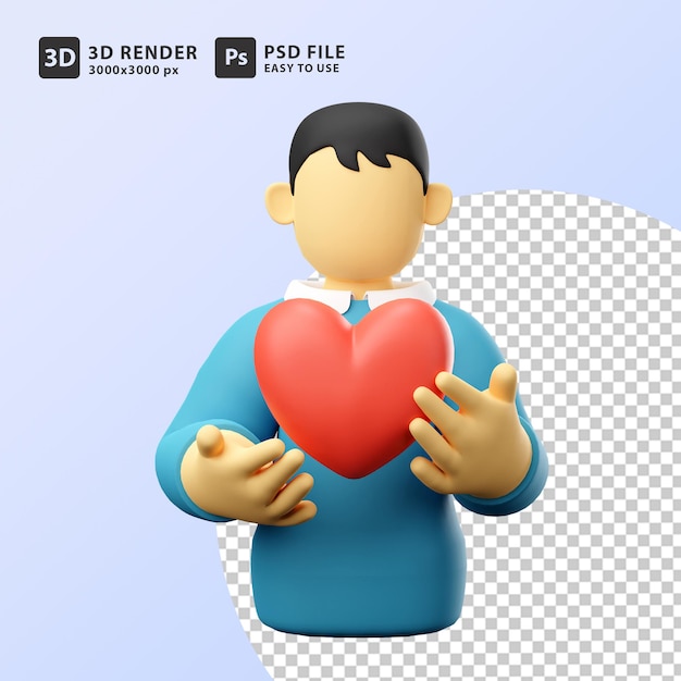 3d 그림 관계와 사랑입니다. 남자 선물 심장